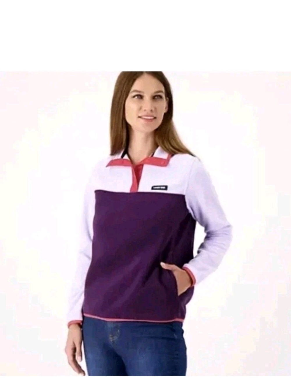Lands' End Purple, White & Pink Snap-Front Fleece Pullover